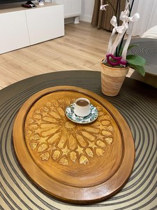 Plateau en bois d'acacia moderne, plateau rond en bois massif pour fruits, vaisselle de cuisine et de table en marbre pour l'emballage alimentaire, au prix d'usine - Product Image 4