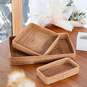 Sustainable <b>Large</b> Rectangular Rattan <b>Baskets</b> For Pantry Shelf And Cabinet Organization Handmade Natural Rattan <b>Baskets</b> Household - Product Image 2