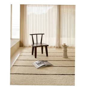 Tapis plat Oscar en laine de Nouvelle-Zélande tissé à la main, style contemporain, rayures ivoire, fait main, avec texture naturelle - Product Image 3