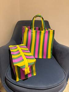 Custom Eco-Friendly Recycled Striped Stand Nylon Shopping <b>Tote</b> <b>Bag</b> Fashionable Reusable Zipper Cosmetic Pouches Travel Large - Product Image 3