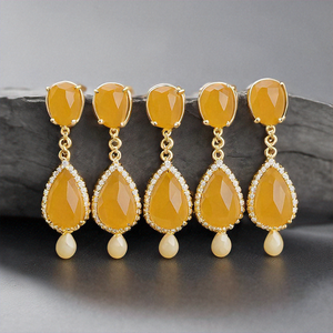 Boucles d'oreilles chaudes avec pierres précieuses en forme d'onyx jaune avec argent sterling 925 plaqué or 18 carats pour femme - Product Image 3