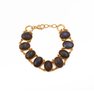 Pulsera de Eslabones con Cabujón Ovalado de Labradorita Chapada en Oro, Joyería Clásica Unisex - Product Image 4