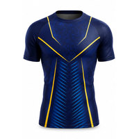 T-shirt de compression à manches courtes pour homme, imprimé flamme bleue, séchage rapide, pour la gym, le fitness et l'entraînement