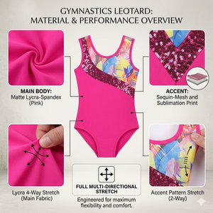 Girls Children's <b>Pink</b> Spandex Sequin Leotard Dancewear Sleeveless Elastic Waist In-Stock for Training and Stage Performance - Product Image 3