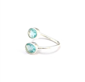 Custom Fine Jewelry Two-Stone Blue Topaz Open <b>Adjustable</b> <b>Ring</b> 925 Solid Sterling <b>Silver</b> Engagement Gift Jewelry - Product Image 2