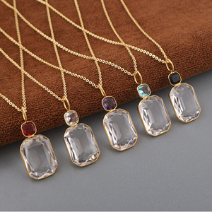 Geometric Gemstone Emerald Cut Crystal Quartz Brass Buddhism Fashion Pendant 18K Gold Plated Minimalist Statement Bezel Setting - Product Image 6