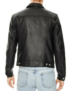 Men Slim Fit Sheepskin Genuine Leather Trucker <b>Jacket</b> Casual <b>Biker</b> <b>Jacket</b> - Product Image 2