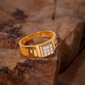Luxury Square Diamond Cluster <b>Ring</b> <b>for</b> <b>Men</b> Solid Yellow Gold Statement <b>Ring</b> 18K Yellow Gold <b>Men's</b> Geometric Diamond Signet <b>Ring</b> - Product Image 1