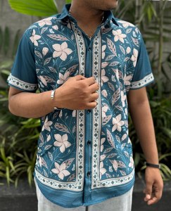 Chemise à manches courtes pour hommes, chemise d'été légère, chemise en coton respirant, chemise à imprimé géométrique, chemise à coupe régulière - Product Image 2