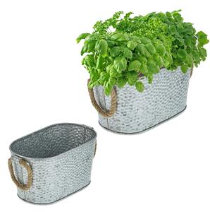 Jardinière en métal galvanisé de style vintage pour jardin, patio, balcon, jardinière décorative avec poignée en corde - Product Image 4