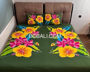 Rayon Bedsheet & 2 <b>Pillow</b> Case Hand Painting Originally by Balinese Artisans - Product Image 3
