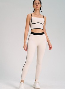 Ensemble de yoga deux pièces pour femme, col montant, antichoc, respirant, extensible dans quatre directions, séchage rapide, taille élastique, imprimé, écologique, automne - Product Image 3