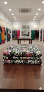 Hermosa Tela Popelina Ligera, Transpirable, Orgánica y Ecológica con Estampado Verde para Prendas de Vestir de Niñas y Niños - Product Image 2