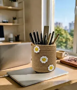Multipurpose Handmade Jute Rope Braided Desk Organizer <b>Basket</b> Round Storage <b>Basket</b> for Shelves Home Office Decor - Product Image 3