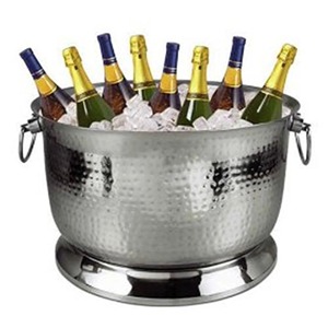 Elegant Polished Silver Hammered Metal Drink Cooler <b>Basin</b> With Ring Handles Professional Grade Multi Bottle Champagne Chiller - Product Image 4