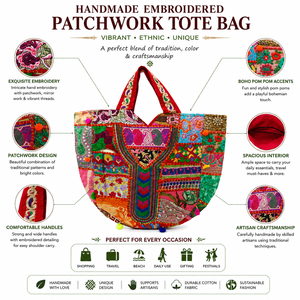 Handmade Embroidered <b>Patchwork</b> Tote <b>Bag</b> Vintage Boho Cotton Shoulder <b>Bag</b> Top Handle Handbag for Women Daily Use Gift - Product Image 6