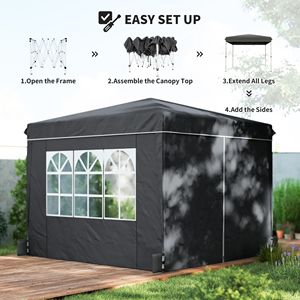 Tenda a Baldacchino Pop-up Nera 3x3 Metri con Pareti Laterali UPF50+, Riparo Istantaneo Portatile da Esterno con Borsa per il Trasporto - Product Image 4