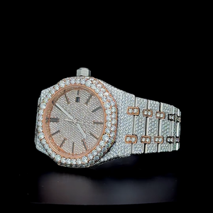 Reloj Automático de Lujo con Esfera Diamantada, Dos Tonos en Oro Rosa, Completamente Cubierto de Diamantes Moissanite VVS1, Calidad Premium - Product Image 6