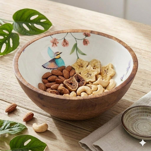 Bol de service en bois émaillé imprimé avec motif paon, nouvelle conception, pour restaurant, idéal pour la soupe - Product Image 6