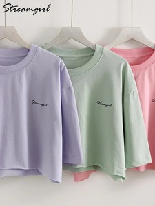 เสื้อยืดโอเวอร์ไซส์ทรงครอป แขนสั้น คอกลม ผ้าฝ้าย สไตล์ลำลอง สตรีทแวร์ สำหรับผู้หญิง - Product Image 4