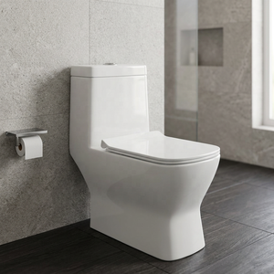 Inodoro de cerámica moderno de una pieza con doble descarga y salida en S para baño de hotel de lujo, artículos sanitarios. - Product Image 3