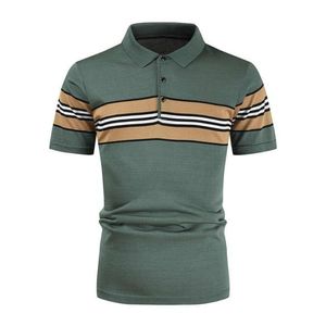 Men's Striped Short Sleeve <b>Polo</b> Shirt Knitted Casual Regular Fit Red with Beige and <b>White</b> Stripes - Product Image 6