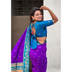 <b>Purple</b> Zari Woven Rajhans Swan Paithani Silk <b>Saree</b> Indian & Pakistani Clothing Elite Weaves 650g - Product Image 3