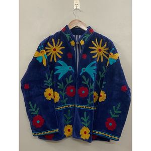 Hand Embroidered <b>Velvet</b> Cotton <b>Jacket</b> <b>Women</b> Mandarin Collar Full Sleeve Winter Bohemian Eye Pattern Open Front Coat - Product Image 6