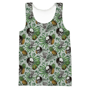 Camiseta sin mangas con estampado floral de calaveras de piña para hombre, cuello redondo, informal, transpirable, diseño estampado verde y rosa - Product Image 3
