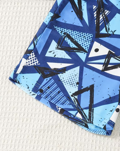 Boys Blue Geometric Print Swim Set Short Sleeve Top and Shorts Casual Summer Outfit - Product Image 6