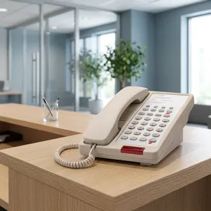 Teléfono de Escritorio de Plástico Beige con Auricular con Cable y Teclado Numérico para Uso en Oficina - Product Image 4