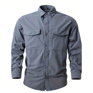 Chemises pour hommes de haute qualité, chemises décontractées à manches longues avec plusieurs poches, design personnalisable pour l'automne - Product Image 1