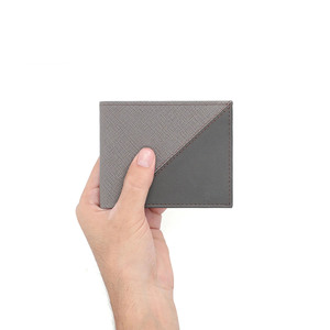 กระเป๋าสตางค์หนังแท้คุณภาพสูงแบบสั้นอเนกประสงค์ RFID สีเทาพับได้  สำหรับผู้ชาย  พร้อมโลโก้สั่งทำ  ใส่บัตรได้  ขายส่ง - Product Image 2