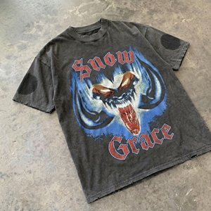 Snow Grace Printed Oversized T-<b>Shirt</b> Men Short Sleeve Vintage Style O-Neck Cotton Jersey Fit - Product Image 3
