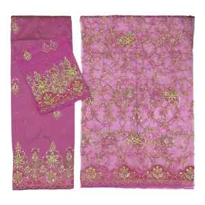 Nigerian Style African Dress Hand Beaded Stone Gold Accents Abstract Floral Pattern 100% <b>Polyester</b> <b>Fabric</b> Customizable Colors - Product Image 1