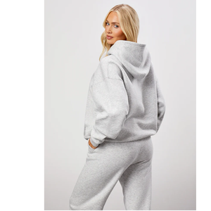 Custom Light <b>Grey</b> Women Pullover Hoodie Loose Fit Plain Drop Shoulder <b>Sweatshirt</b> Pocket - Product Image 3