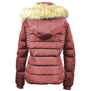 Abrigo de punto verde oliva para mujer, relleno de poliéster, con capucha de piel sintética, cierre de cremallera, manga larga, cálido, estilo casual para invierno - Product Image 2