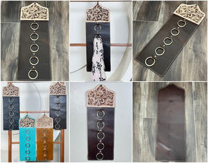 Porte-écharpe et porte-serviettes en cuir de vache artisanal avec motif floral et anneaux métalliques, organisateur rustique occidental, porte-écharpe - Product Image 3