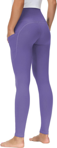 High Waist Seamless <b>Yoga</b> <b>Leggings</b> With Pockets Full Length Solid Purple Spandex Nylon Pants Women Fitness Gym Wear - Product Image 5