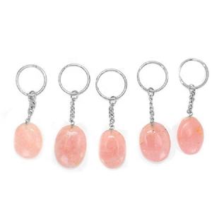 พวงกุญแจหินธรรมชาติรูปวงรีสีโรสควอตซ์,พวงกุญแจคริสตัลพลอยสีทองสำหรับผู้ค้าส่ง - Product Image 4