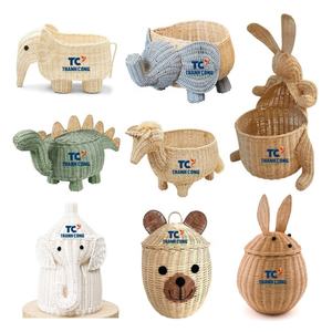 New Arrival Brown Bear Rattan <b>Storage</b> <b>Basket</b> with Wooden <b>Lid</b> Wicker Animal <b>Basket</b> for Nursery Room Decor - Product Image 2