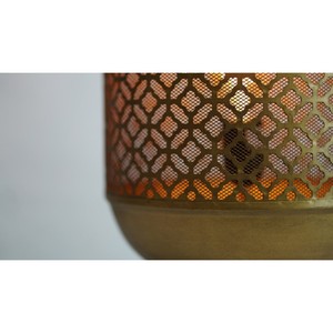 Cylinder <b>Brass</b> <b>Lantern</b> with Geometric Cutout Design for Home Decoration Heat Resistant - Product Image 4
