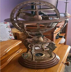 <b>Antique</b>-style engraved brass armillary globe with integrated horizon ring and <b>compass</b>, available at wholesale prices. - Product Image 2