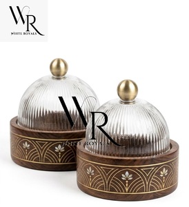 Ramadan Luxury Durable Eco-Friendly Insulated Casserole Set Tableware Collection Decorative Glass Cloche Covers Wooden Bases Eid - Product Image 2