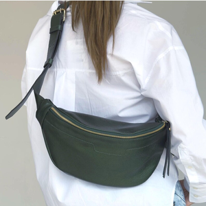 Soft Leather Green Fanny Pack Women's Sling <b>Bag</b> Crossbody Elegant Leather Chest <b>Bag</b> with Adjustable Belt Strap - Product Image 2