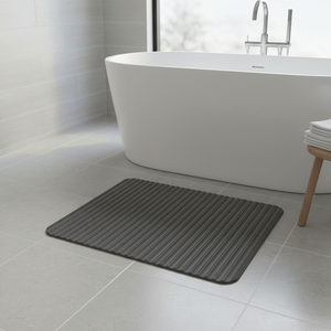 Tapis de bain rectangulaire minimaliste, couleur unie, microfibre, antidérapant, avec support en caoutchouc pour le sol de la salle de bain - Product Image 6