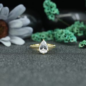 Pear Cut Moissanite Engagement <b>Ring</b> 925 Sterling <b>Silver</b> Gold Plated | Minimalist <b>Solitaire</b> Wedding <b>Ring</b> for Women - Product Image 1