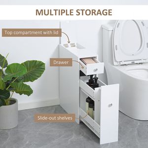 Cassettiera sottile bianca in legno per bagno piccolo, organizer WC con cassetti - Product Image 5