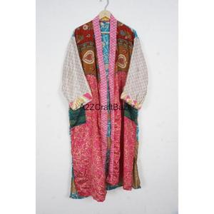 Handmade Luxury Indian Women's 100% Silk <b>Kimono</b> V-neck Drawstring Closure Full Length Soft Breathable Quick Dry <b>Beach</b> Night Wear - Product Image 2