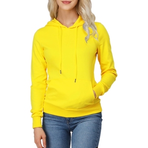 Sudadera con capucha para mujer, jersey de algodón tejido de manga larga amarillo, estilo otoñal, color sólido, transpirable, con bolsillos - Product Image 3